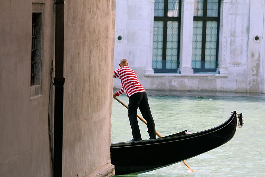 venice, italy, gondola, channel, water, journey, romance, gondola - traditional boat, transportation, striped