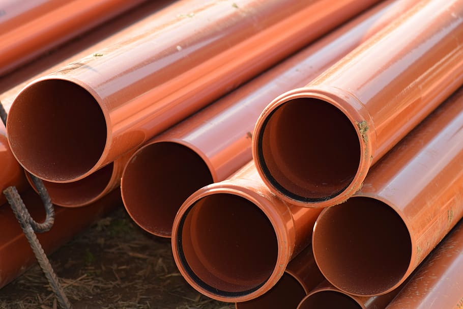 pile, brown, pvc pipes, sewer pipes, tube, construction material, material, house construction, channel, trace