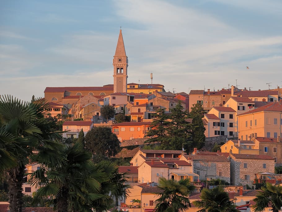 vrsar, croatia, historic center, istria, bell tower, architecture, sky, fishing village, steeple, building