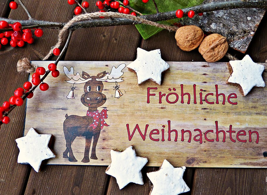 brown, wooden, plank, reindeer painting, merry christmas, desire, christmas, decoration, cookie, bake