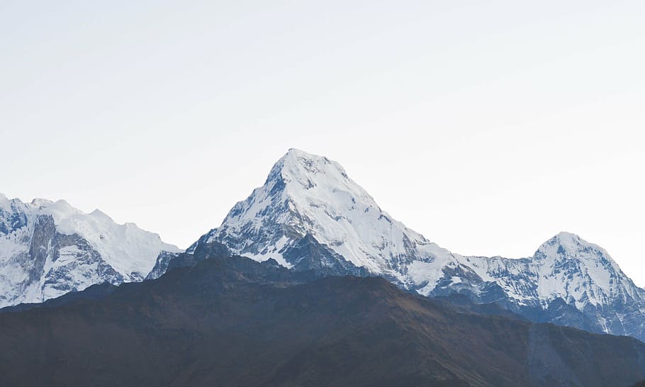 fotografía de paisaje, blanco, negro, montaña, foto, cubierto, nieve, Himalaya, Poon Hill, Annapurna