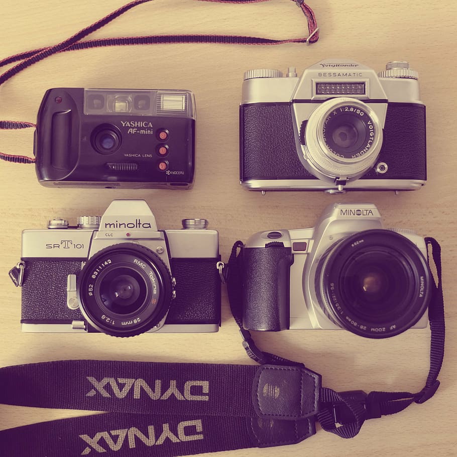 cameras, minolta, voigtlander, yashica, hipster, analog, camera, collection, photograph, photo tourists