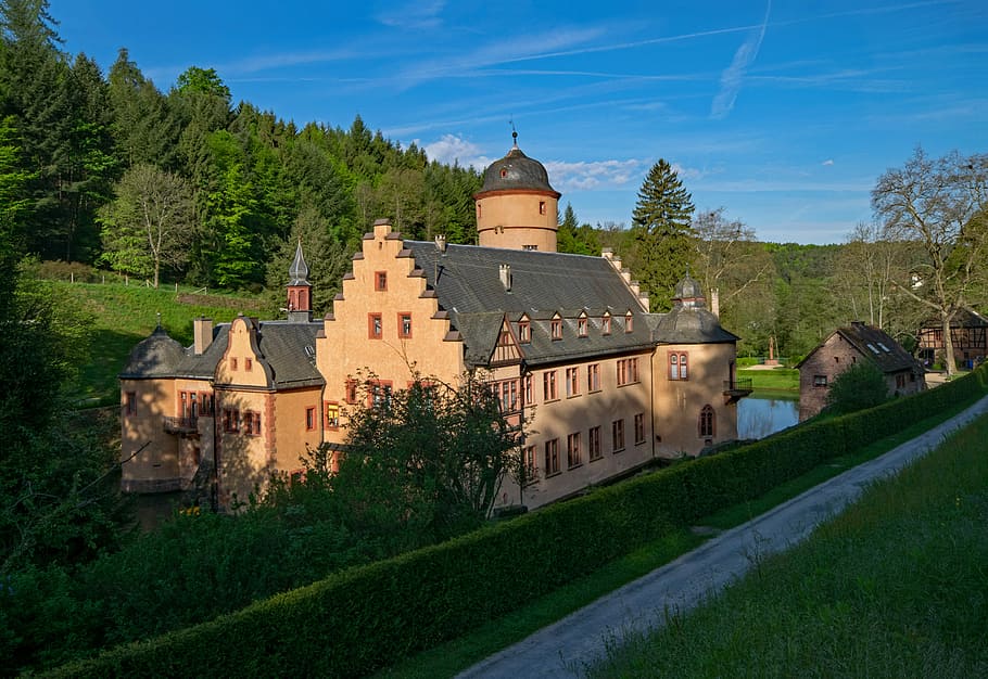 castle, mespelbrunn, bavaria, germany, spessart, architecture, places of interest, building, europe, landscape