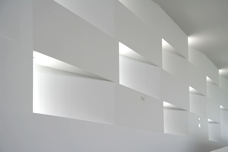 建築, 建設, 建物, 白い壁ライト, デザイン, 内部, 白色, 抽象的, 屋内, 灰色