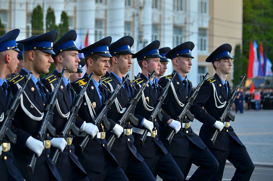 Desfile, 9 de mayo, Victoria, 9maâ, la segunda guerra mundial, feriado, uniforme militar, soviet, rusia, cinta de san jorge
