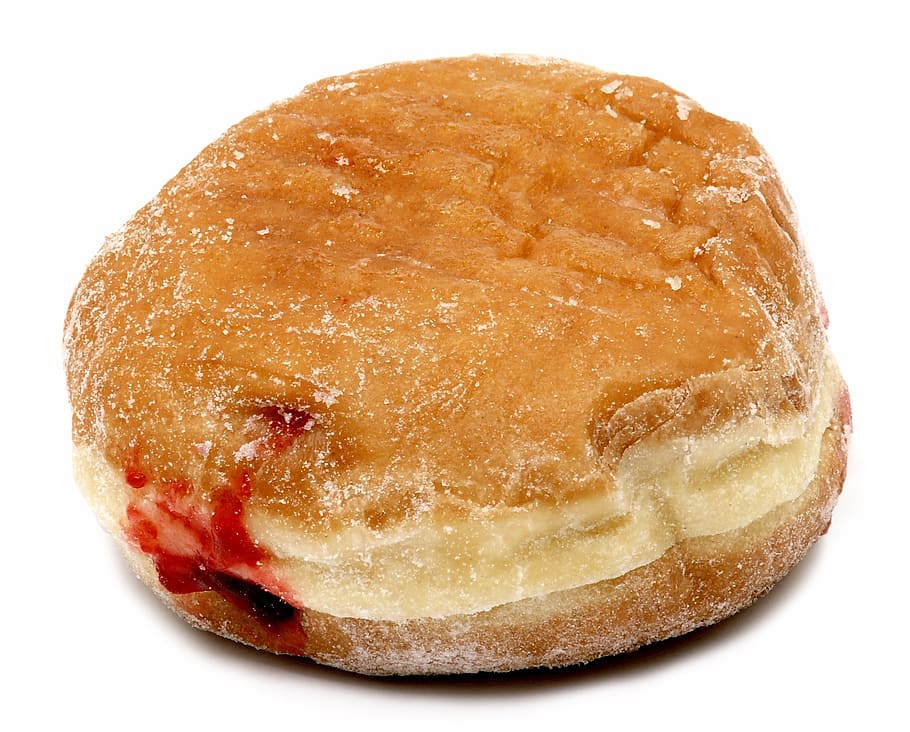 bavarian strawberry doughnut, donut, jelly, filling, snack, dessert, sweet, doughnut, filled, sugar