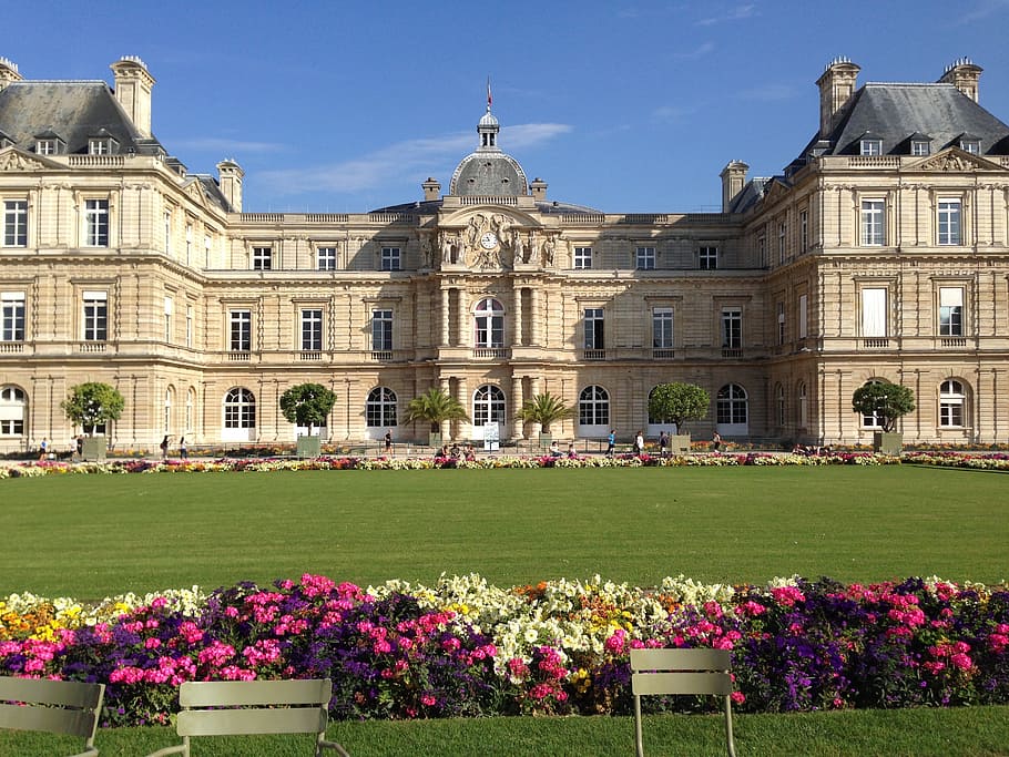 gardens, luxembourg, paris, building exterior, architecture, built structure, flowering plant, flower, plant, nature