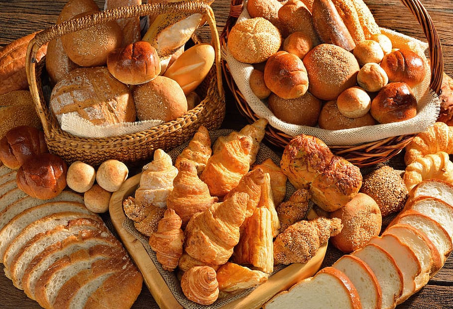 baskets, baked, breads, table, bread, candy, pies, food, food and drink, freshness