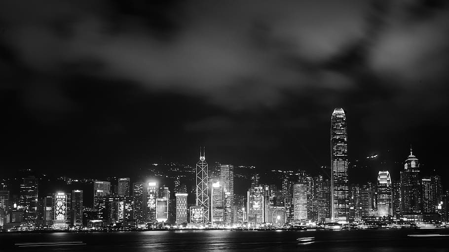 hong kong, skyline, cityscape, asia, metropolis, night, building exterior, architecture, built structure, city