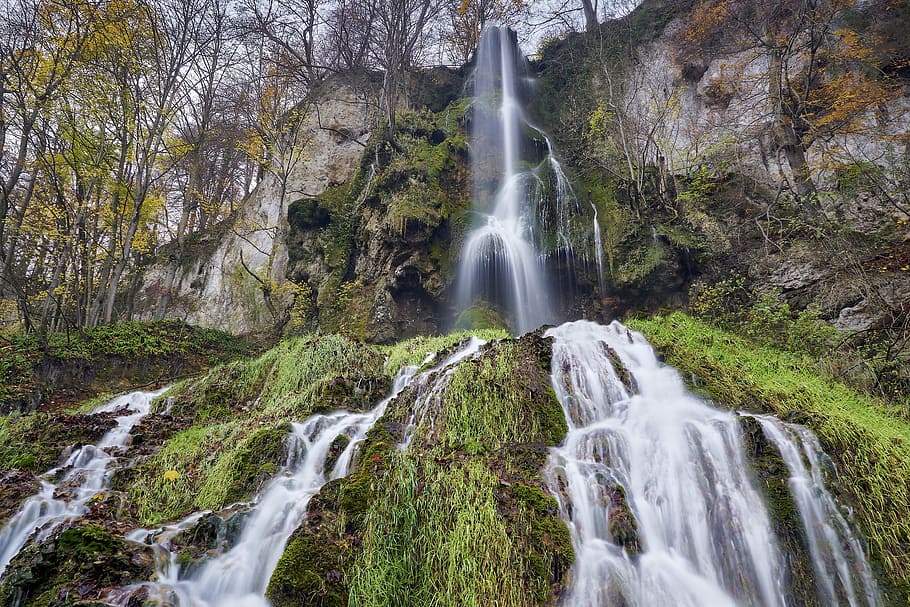 waterfall, autumn, nature, stones, trees, flow, landscape, small waterfall, waterfalls, natural spectacle