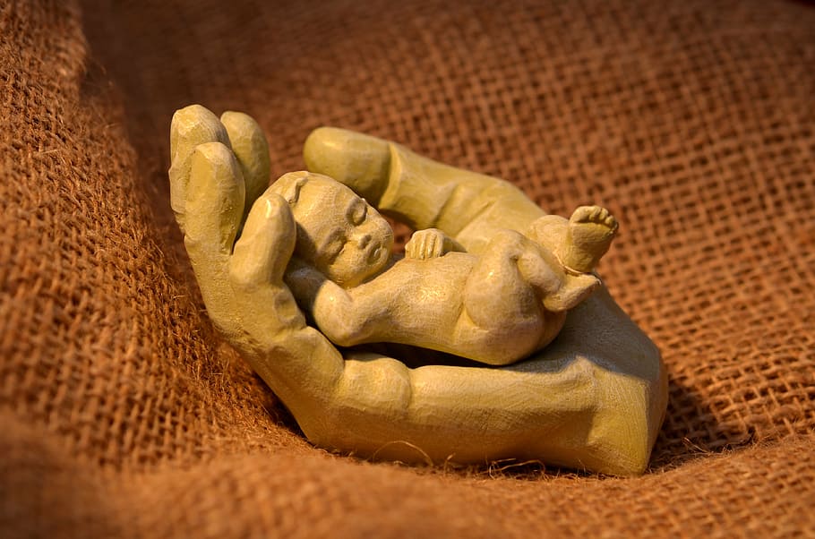 brown, wood, carve, table decor, security, sculpture, figure, child, hand, small