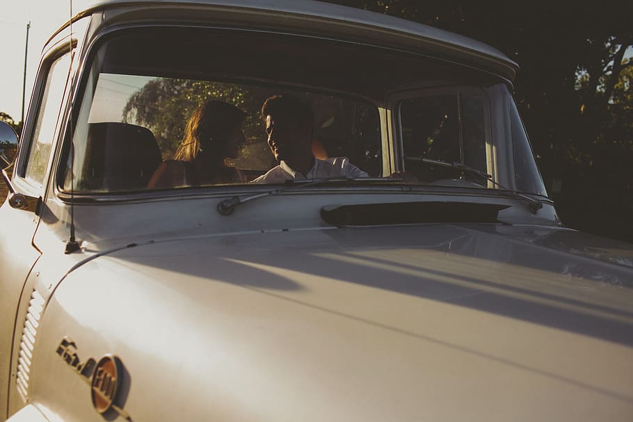 couple, inside, classic, vehicle, vintage ford, ford, vintage, auto, car, nostalgia