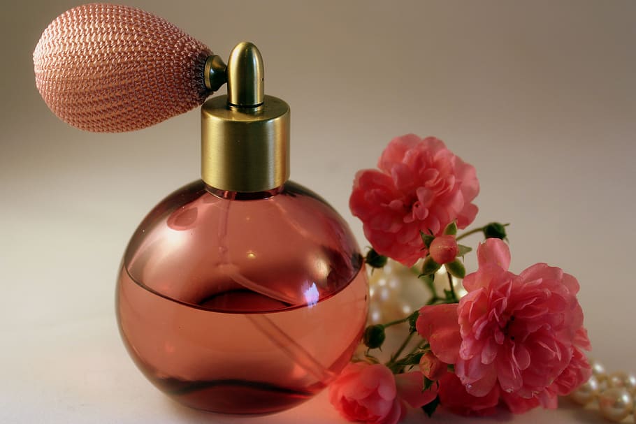 perfume, fragrance, rose, wellness, bottle, perfume bottle, flacon, still life, fragrant, pink