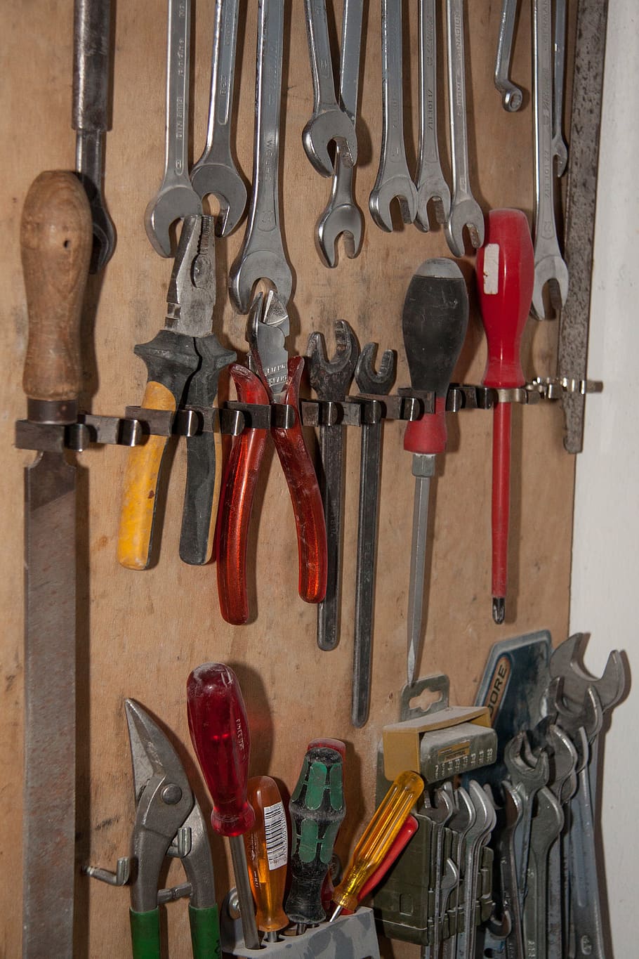 herramienta de pared, herramienta, almacenamiento, llave inglesa, alicates, archivo, graver, destornillador, herramienta de trabajo, equipo