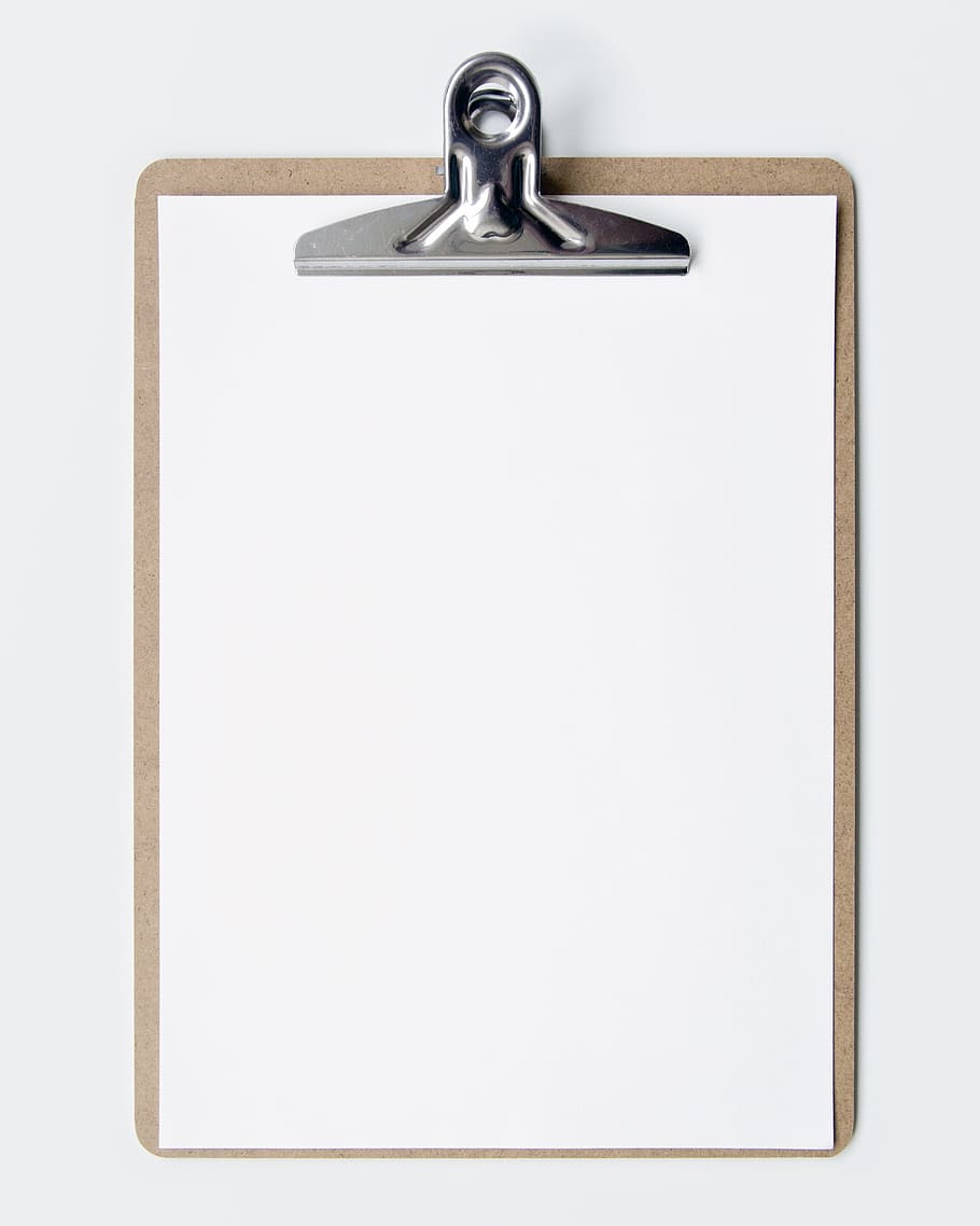 brown, clipboard, white, printing paper, blank, empty, show, business, paper, isolated