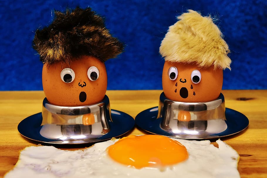 two egg trinkets, egg, fried, mourning, fun, funny, cute, food, yolk, fried eggs