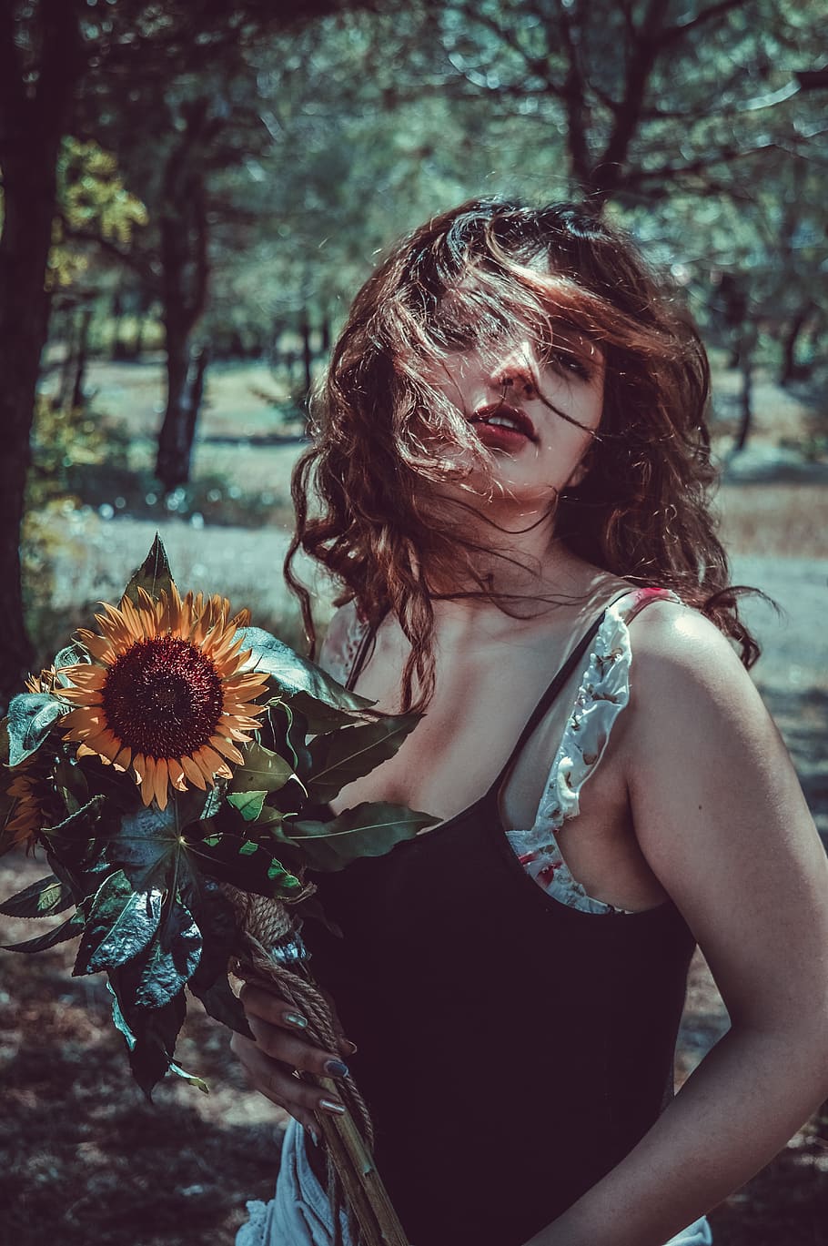 girl, sunflower, yellow, smile, woman, flower, portrait, model, sunflowers, plant