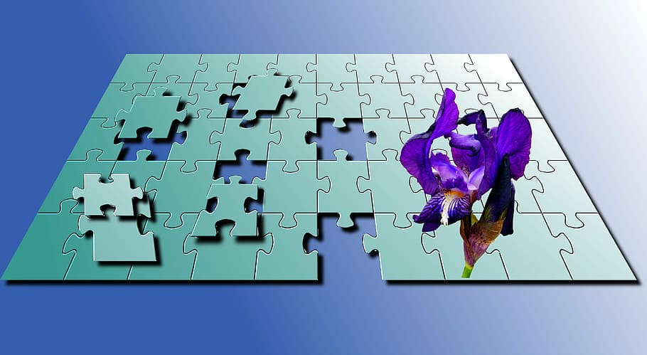 puzzle, blue, iris, color, plant, wallpaper, teasers, geometry, no person, jigsaw puzzle