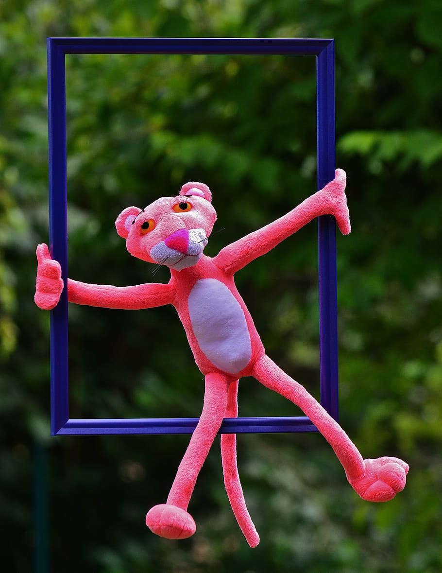 out of the ordinary, the pink panther, funny, anders, unusual, untypical, picture frame, cute, sweet, plush