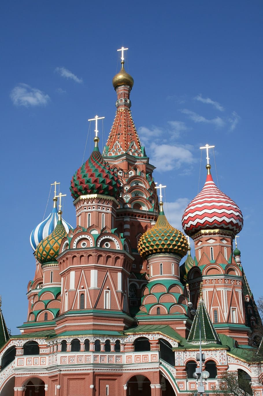 茶色, 白, 緑, コンクリート, 大聖堂, クレムリン, 聖バジル大聖堂, ロシア, 多色キューポラ, ロシア正教会の十字架