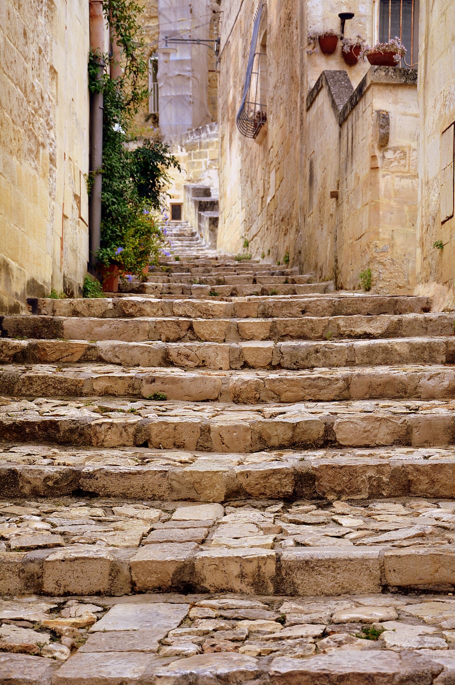 stairs, ascent, scale, staircase, ancient, sassi, matera, italy, architecture, built structure