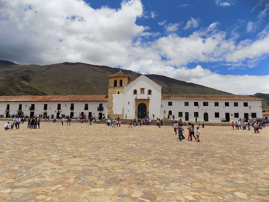 plaza, people, rural, colombia, villa, leyva, colonial, group of people, large group of people, architecture