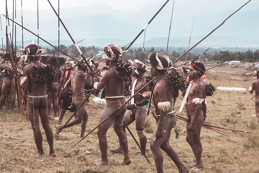 orang-orang, manusia, orang militer, militer, perang, group together, banyak, kesukuan, Papua, Papua Barat