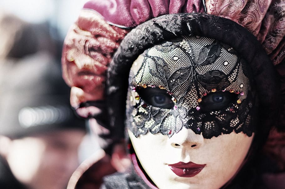 mujer, negro, máscara de encaje, carnaval, venecia, ojos, máscara, Retrato, adulto, personas