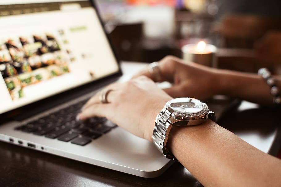 watches typing, Girl, Watches, Typing, MacBook, cafe, desk, hands, nomad, woman