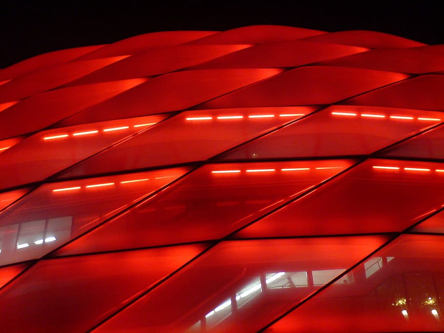 Red, Light, Cells, Allianz Arena, red, light, fc bayern, at night, background, night, illuminated
