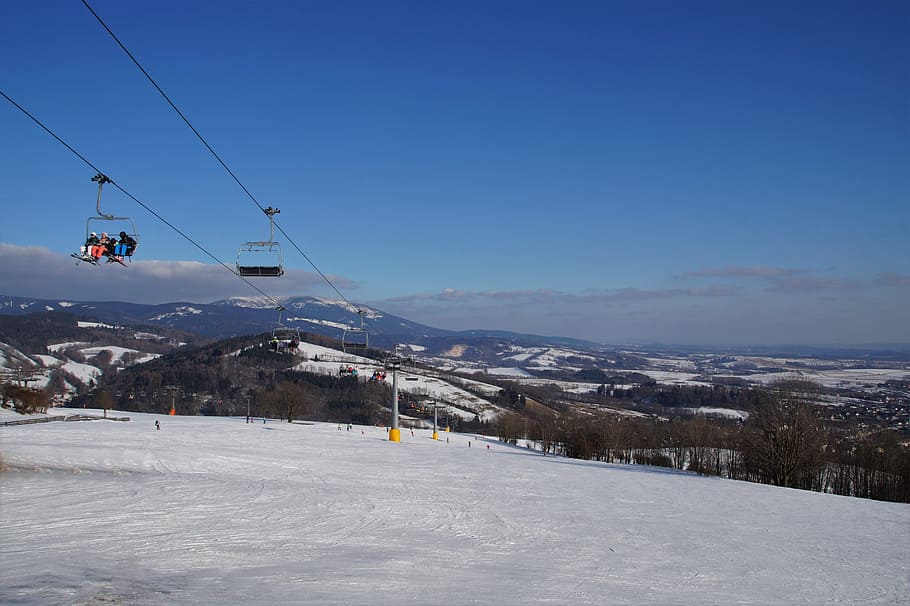 teleférico, plazas, esquiadores, invierno, montañas, nieve, pista de esquí, zona de esquí, deportes de invierno, estación de esquí
