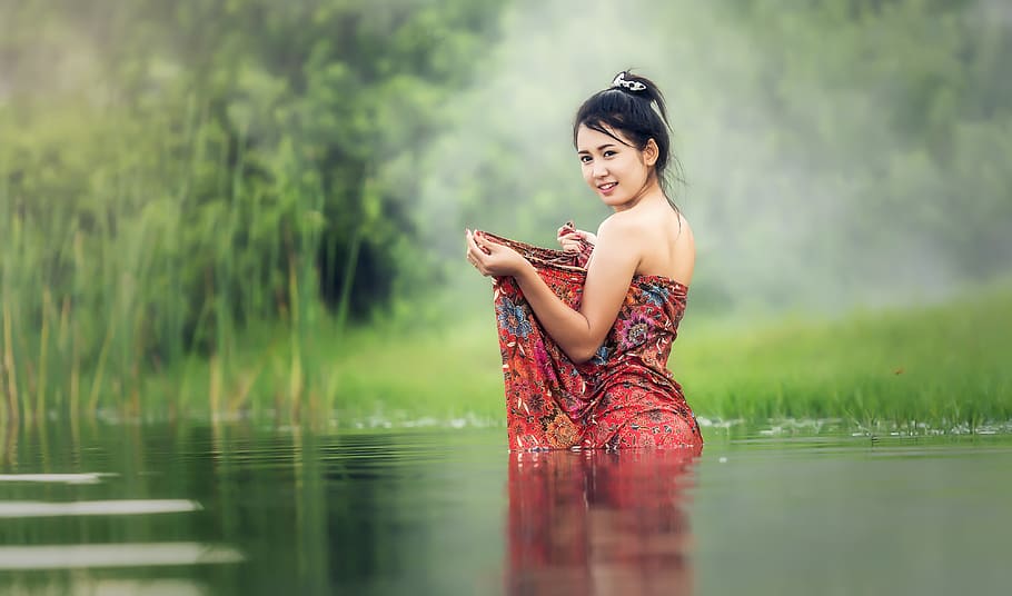 woman, washing, vietnam, asia, young, beauliful, river, cambodia, culture, girl
