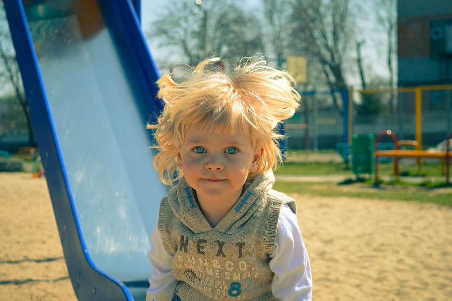 child, slide, boy, play, playground, blonde, little, happy, fun, playing