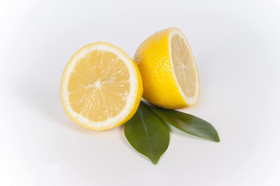 two, sliced, yellow, lemon fruits, Lemon, sliced lemon, slice, fruit, citrus, fresh