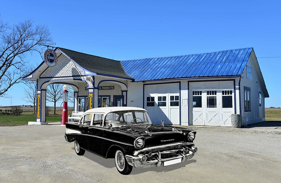 old gas station, chevrolet, old, usa, gas pump, america, oltimer, refuel, nostalgia, auto repair