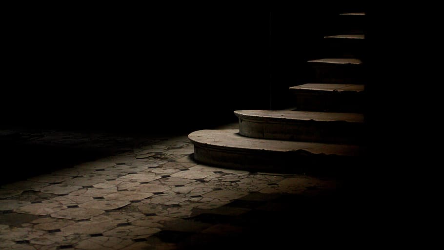 tangga, bayangan, cahaya, mistik, rumah, suasana hati, misterius, tidak ada orang, gelap, dalam ruangan