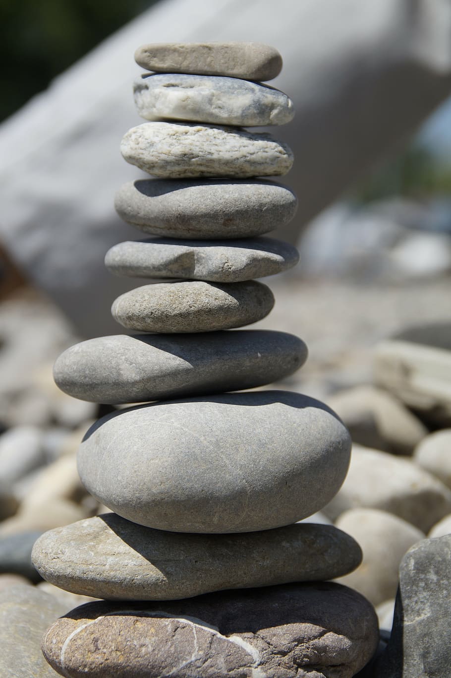 stones, stone tower, stack, stacked, cairn, tower, balance, layered, grey, stability