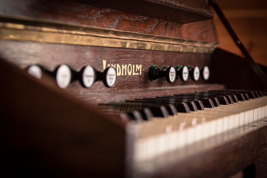marrón, vertical, fotografía macro de piano, instrumento de teclado, música, antiguo, polonia, zeromski, kielce, ciekoty