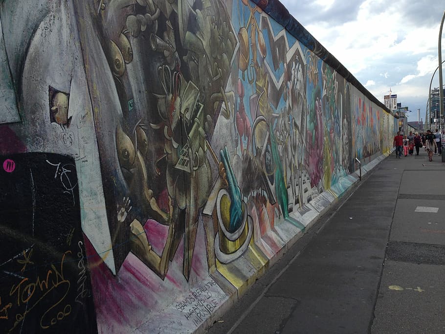 Berlín, muro, hito, alemán, arte, monumento, urbano, ciudad, graffiti, estructura construida