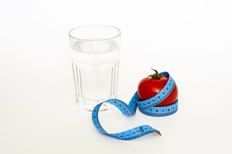 clear, drinking glass, red, tomato, tape, glas, diet, water, drinking, health