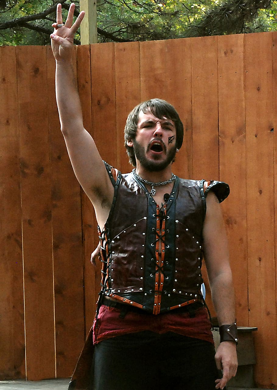 man, vest, young, costume, arm, armpit, leather, expression, one person, real people