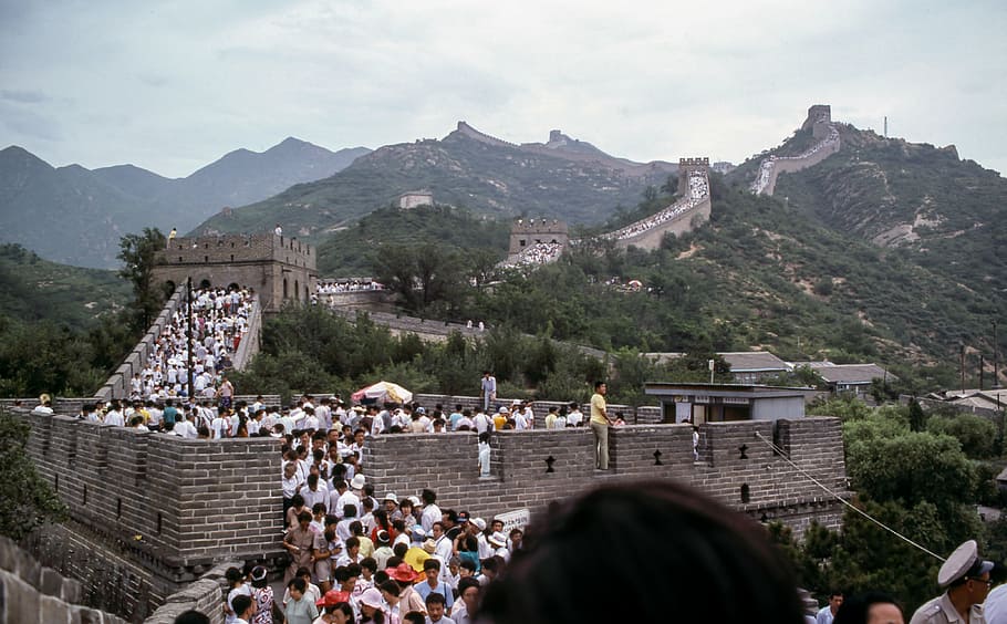 genial, pared, lomo, beijing, durante el día, grupo, personas, china, turista, destino