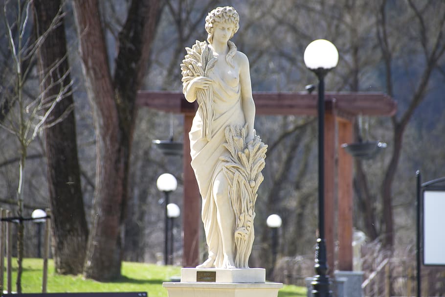 greek statue, ancient style, park, magic, muszyna, poland, europe, holiday, goddess, zapopradzie