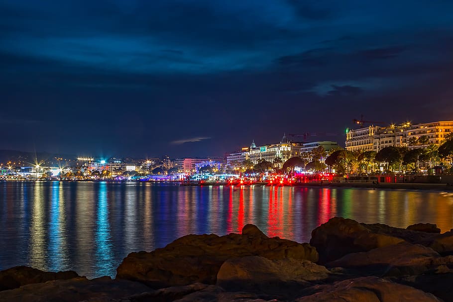cannes, côted'azur, france, south of france, mediterranean, sea, water, summer, croisette, blue hour