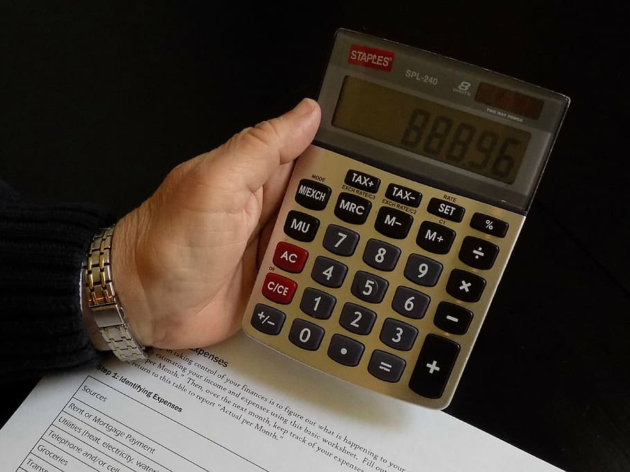 person, holding, calculator, set, 88896, budget, math, pen, financial, accounting