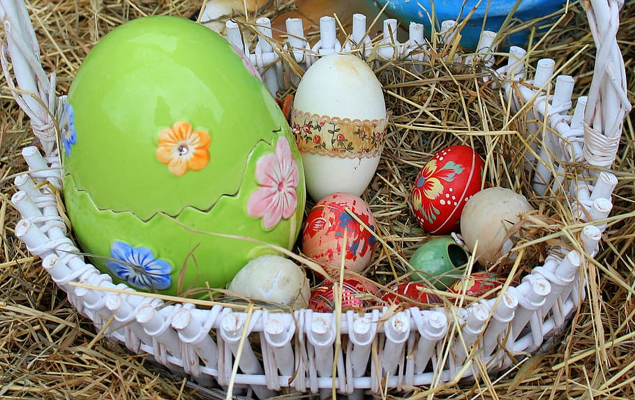 eastern, egg decors, nest, eggs, easter eggs, shopping cart, easter decorations, easter, the ceremony, season