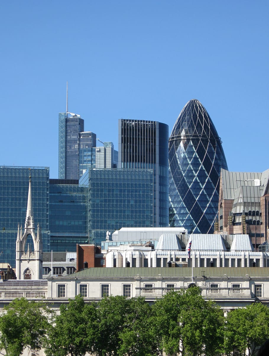 london, city, skyline, swiss re, tower, gherkin, view, thames, architecture, england