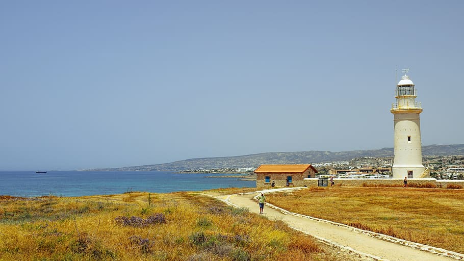 Lighthouse, View, Sea, Path, Landscape, mediterranean, archaeological park, paphos, cyprus, built structure