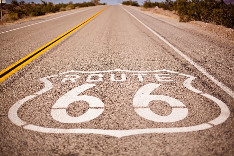 route 66, painted, street, usa, holiday, road trip, nevada, california, desert, sand