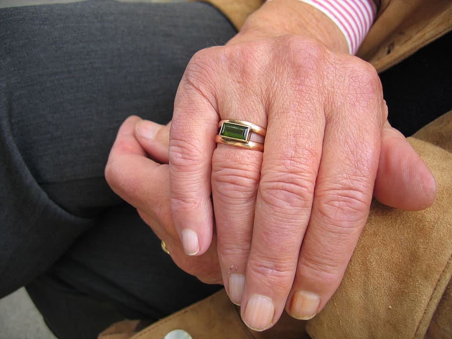 two, people, holding, hands, Fold, Hand, Finger, Ring, Woman, Old, finger